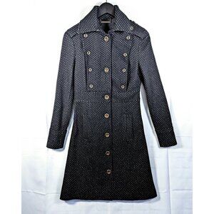Diane von Furstenberg Black Multi Princess Buttercup Coat Wool Military Size 6